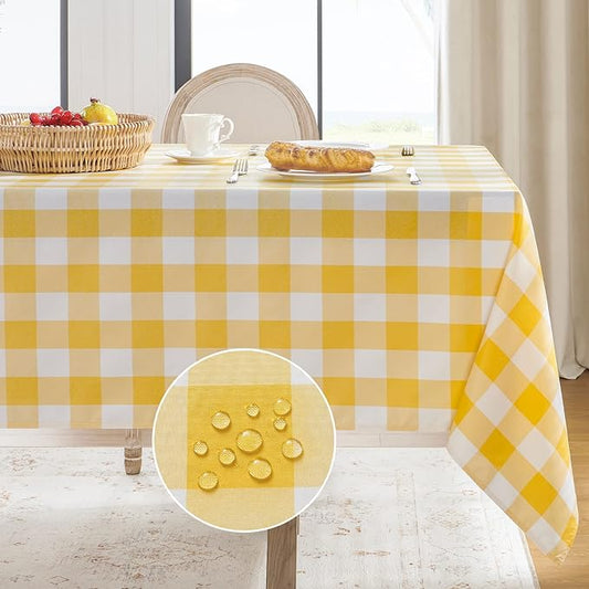 Softalker Gingham Checkered Tablecloth Rectangle - Outdoor Waterproof Buffalo Plaid Table Cloth, Stain Resistant Washable Table Cover for Picnic, Camping, Dining - Yellow and White, 60 x 84 Inch