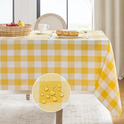 Softalker Gingham Checkered Tablecloth Rectangle - Outdoor Waterproof Buffalo Plaid Table Cloth, Stain Resistant Washable Table Cover for Picnic, Camping, Dining - Yellow and White, 60 x 120 Inch