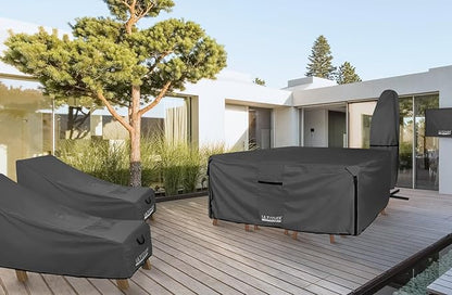 ULTCOVER 600D Tough Canvas Heavy Duty Rectangular Patio Table and Chair Cover - Waterproof Outdoor General Purpose Furniture Covers 76Lx54Wx28H inch, Black