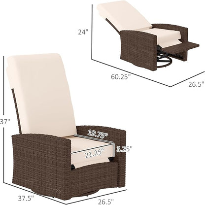Outsunny Outdoor Wicker Swivel Recliner Chair, - Image 3