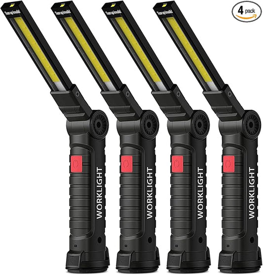Coquimbo Tool Gifts for Men Him, Rechargeable LED Work Lights Grill Light with Magnetic Base 5 Modes 360° Rotate Mens Gifts for Dad Husband Grandpa Boyfriend (4 Pack Black)