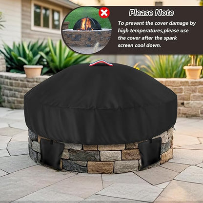 Outdoor Round Built in Stone Fire Pit Cover,Heavy Duty 600D Waterproof Cover for 50In-57In Fire Pit with Spark Screen,All-Weather Protection Round Fire Pit Cover for In Ground Brick Fire Pit,Black