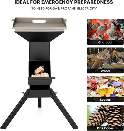 Stanbroil 3 in 1 Rocket Stoves with Grill Rack, Griddle and Pot Cooking Stand, Heavy Duty Wood Burning Stoves for Cooking, Camping wood Stove Kit for Off-Grid Supply, Outdoor Grilling Event