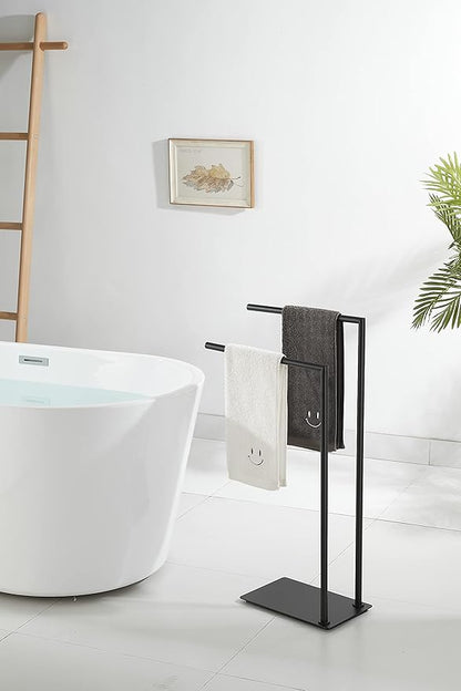 Stand Towel Rack for Bathroom Free Standing Double Towel Holders on Floor Bath Towel Holder Brass Matte Black