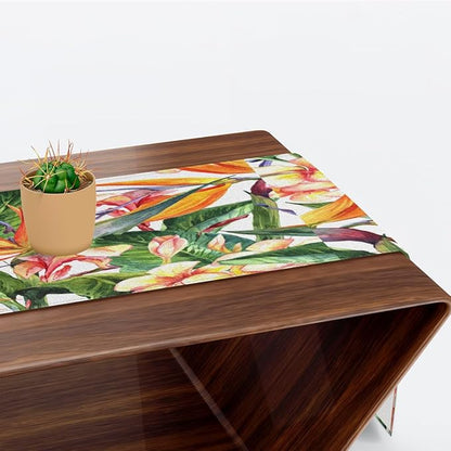Tropical Exotic Flowers Bird Paradise Table Runner Kitchen Dining Table Runner 13*36in Table Center Decor for Indoor Outdoor Home Holiday Party