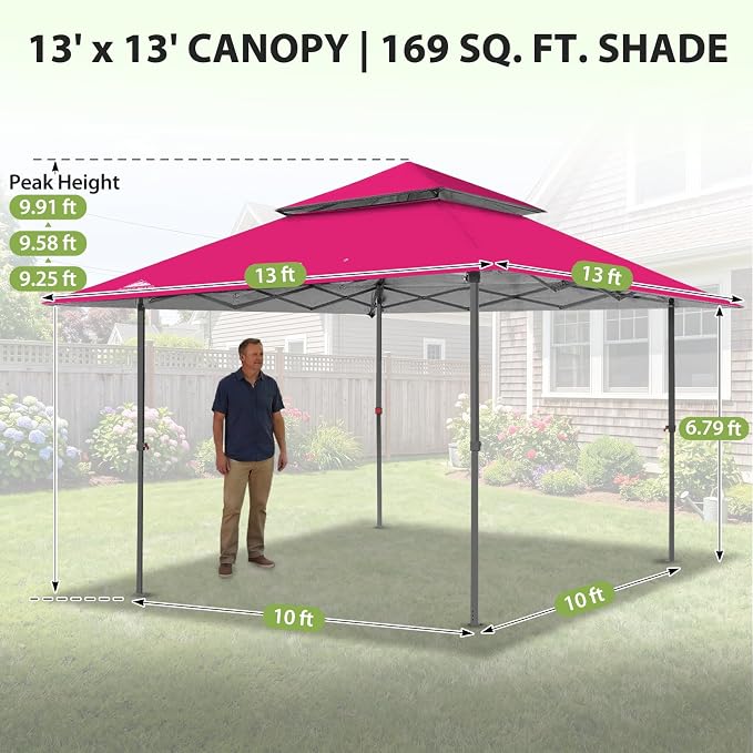EAGLE PEAK 13x13 Pop Up Canopy Tent, Auto Extended Eaves, Deep Pink | Easy Setup - Image 3