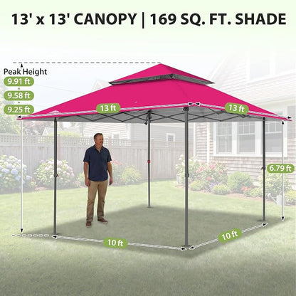 EAGLE PEAK 13x13 Pop Up Canopy Tent, Auto Extended Eaves, Deep Pink | Easy Setup - Image 3