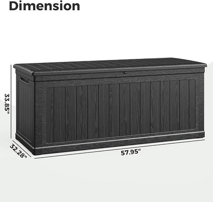 Lyromix 230 Gallon Outdoor Storage Box, UV-Resistant Waterproof Deck Box Outdoor with Lockable Design (Lock Not Included) and Hydraulic Lid, Patio Storage Bin for Cushions and Garden Tools, Black