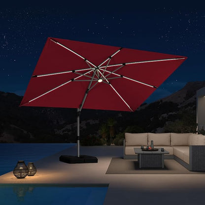 PURPLE LEAF Cantilever Umbrella 9' X 12' Solar LED Light Patio Deck, Terra | - Image 2