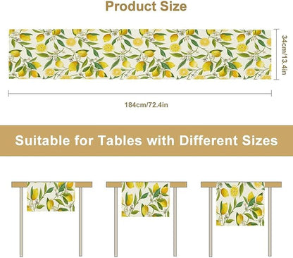Lemon Table Runner, Summer Fruits Green Leaves Flower Plant Table Runner for Farmhouse Coffee Home Kitchen Dining Party Outdoor 13x60in