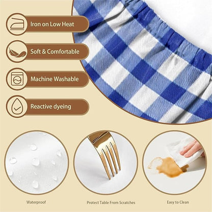 Rectangle Table Cloth Cover Waterproof Elastic Fitted Polyester Fitted Tablecloths for 4 Foot Tables for Indoor,Picnic, Camping, Outdoor （48" x 30"，Blue Grid）