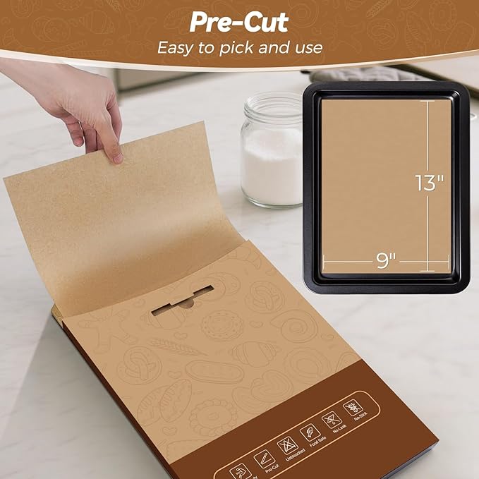 360 Count 9"x 13" Heavy Duty Parchment Paper Sheets for Baking, No-Stick & No-Leak Unbleached Baking Paper, Pre-cut Half Parchment Paper Sheets for Oven, Air Fryer, Microwave