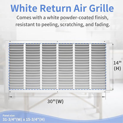 30"W x 14"H [Duct Opening Size] Steel Return Air Grille, Air Return Vent Cover for Ceiling and Sidewall - HVAC Air Vent Covers - [Outer Dimensions: 31.75"W x 15.75"H]