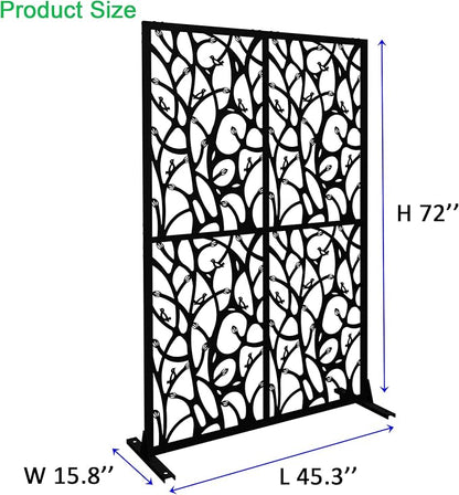 Metal Privacy Screen Room Divider 72" H x 45.3" W, Free Standing Decorative Panel with Bird Design for Indoor Outdoor Use, Black Iron Partition for Patio Balcony Garden (Bird Black)