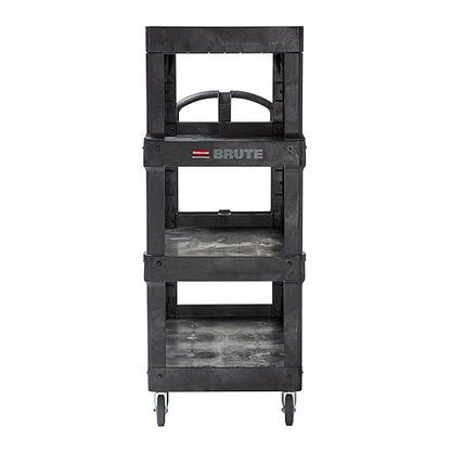 New Rubbermaid Commercial Products 4-Shelf Utility/Service Quad Cart, Heavy Duty Large, Lipped Shelf, Ergonomic Handle, 700 lbs. Capacity, for Warehouse/Garage/Cleaning/Manufacturing (2128657) Black