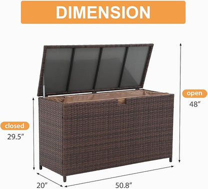 Super Patio Wicker Outdoor Patio Storage Box Waterproof, 120 Gallon Large Deck Box Rattan Storage Bin for Cushions, Garden Tools, Pool, Brown