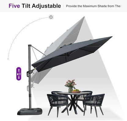 PURPLE LEAF Patio Outdoor Umbrella 9' x 9' Square All-Weather Light Grey | - Image 6
