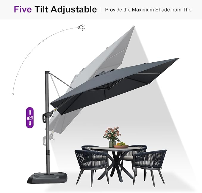 PURPLE LEAF Umbrella with Base & Cover 9' x 9' Custom Height Control Grey | - Image 7