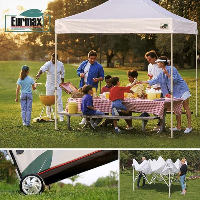 Eurmax USA 8'x12' Pop-up Canopy Tent Commercial Instant Canopies with 4 Removable Zipper End Side Walls and Roller Bag, Bonus 4 SandBags(Yellow)