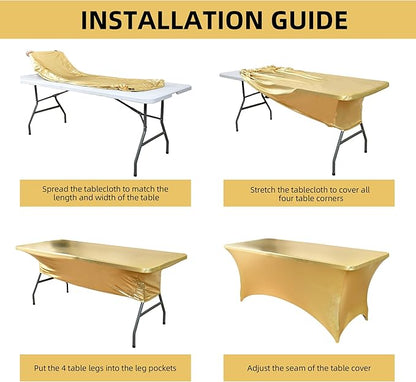 2-Pack 8ft Spandex Table Covers for Rectangle Folding Tables - Washable Elastic Tablecloth - Ultimate Fitted Table Protector for Birthday Parties, Trade Shows, Banquet