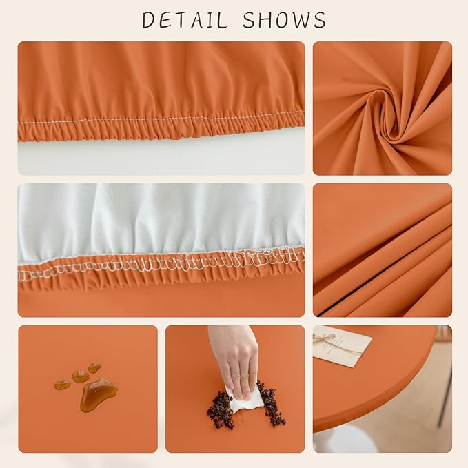 Fall Round Fitted PU Tablecloth with High Elastic Edge 24 Inch Dia Waterproof Oil Proof Table Cloth Anti-Scald Stain-Resistant Wipeable Table Cover for Indoor Outdoor Picnic (Orange,24" Dia)
