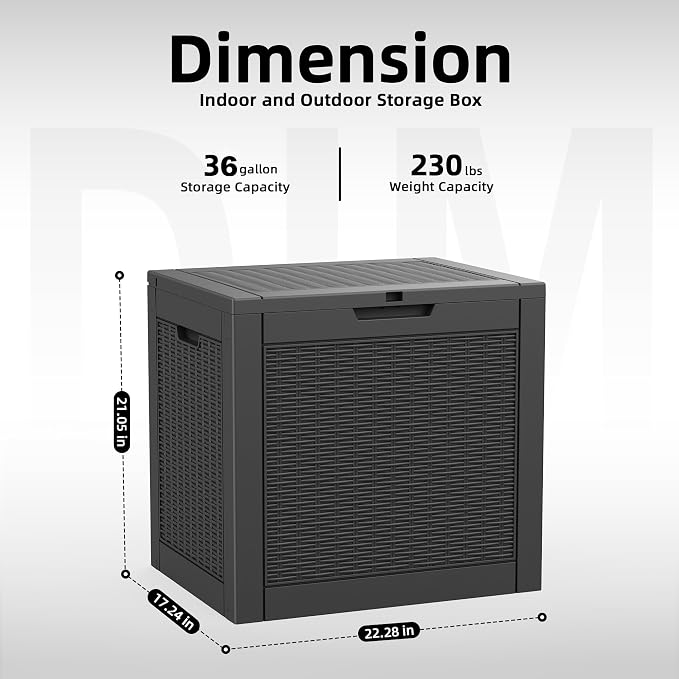 PatioZen 36 Gallon Deck Box Outdoor, Weatherproof Resin Patio Storage Box - Image 2
