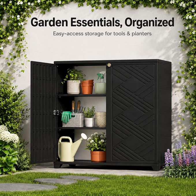 ADDOK Outdoor Storage Cabinet, 60 Gallon Waterproof Resin Patio Storage Cabinet - Image 8