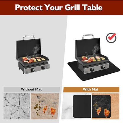Heat Resistant Mats for Countertop and Grill Table, Fireproof Grill Mats for Camping Table Mat, Portable Charcoal and Gas Grill, Pizza Oven Compatible with Blackstone, Ninja 25x19.5x0.04in, Black