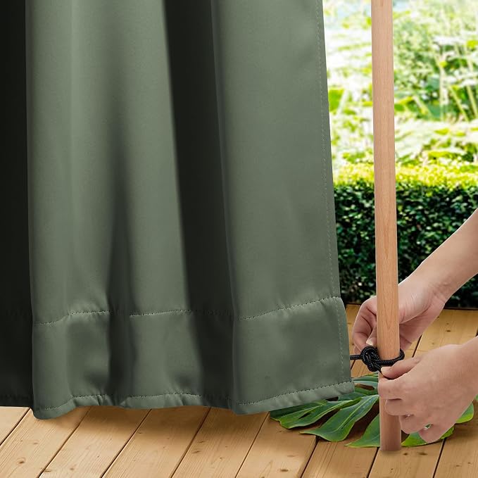 NICETOWN Outdoor Curtains Waterproof Fixed Bottom W52xL95 Greyish Green | - Image 7