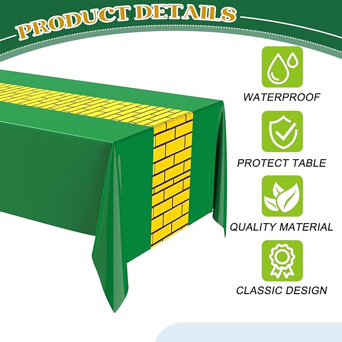 Yellow Brick Runner Tablecloth 54 x 108 Inch Brick Wall Backdrop Waterproof Rectangle Disposable Cover, Princess Decorations Party Supplies for Halloween Cosplay Party (Yellow,Green,6pcs)