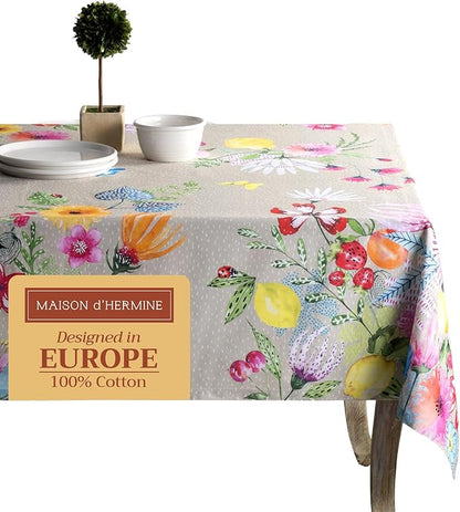 Maison d' Hermine Table Cloth Rectangle Table 100% Cotton 60 x 90 Inches Tablecloth Reusable Decorative for Dining Room, Farmhouse, Home, Party, Festive & Wedding Spring Summer - Jardin D'Ete - Fog