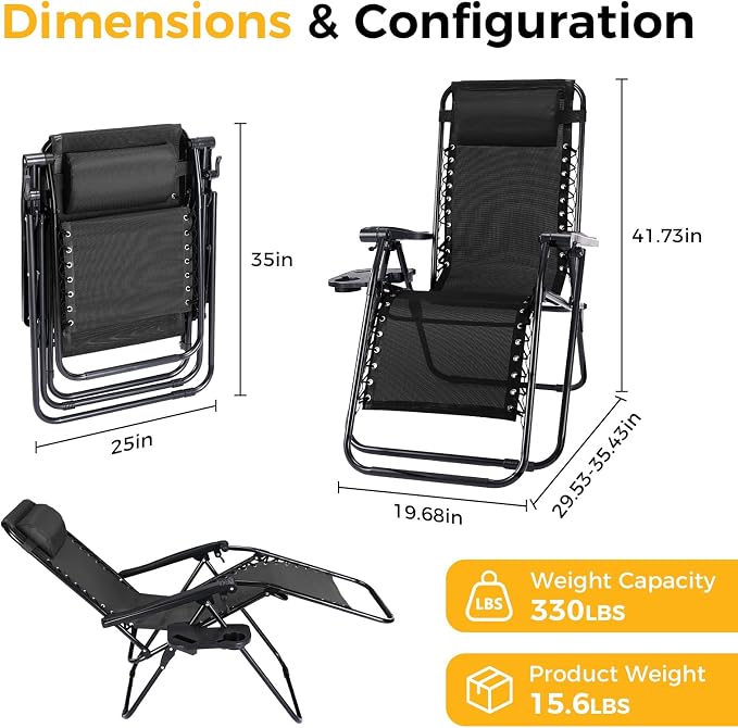 NEWBULIG Zero Gravity Chairs Set of 2, Lounge Chair Folding Portable Adjustable - Image 3