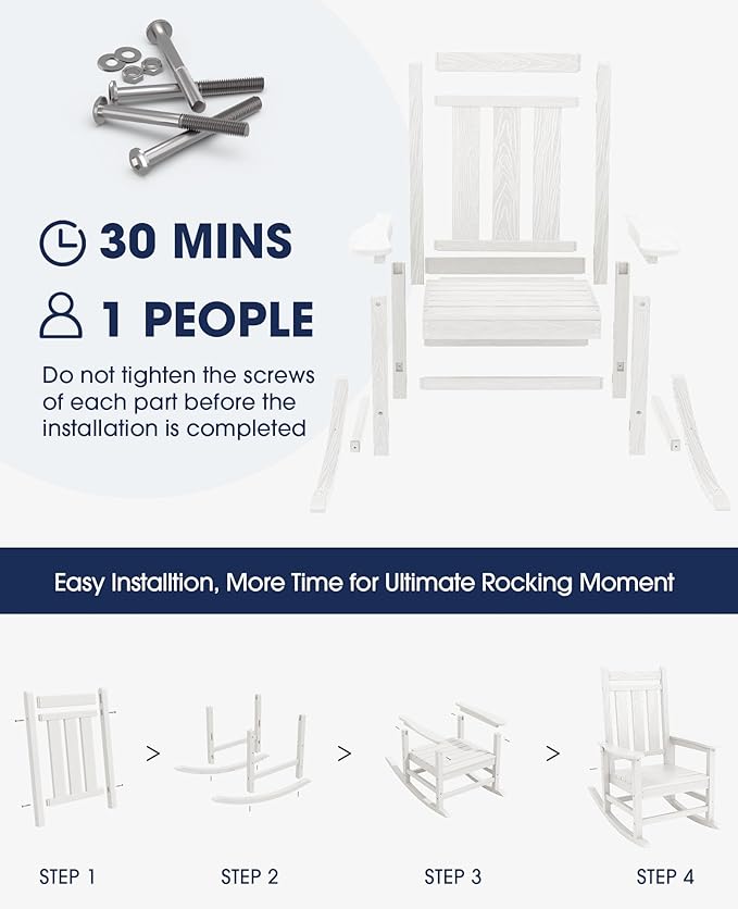 Oversized Outdoor Rocking Chair Set of 6, HDPE Patio Rockers - Image 6