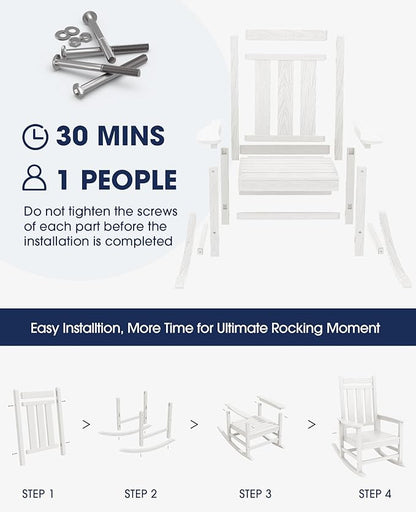 Oversized Outdoor Rocking Chair Set of 6, HDPE Patio Rockers - Image 6