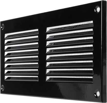 Repa Market 2-Pack 8x4 Inch Air Vent Cover/Black Galvanized Steel Louvered Grill Cover with Mesh Screen/Wall or Ceiling Vent/Durable Flush Mount HVAC Register for Indoor and Outdoor Ventilation