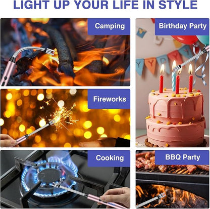 2 PCS Candle Lighter, Electric Lighter Arc Windproof Flameless with 360° Flexible Neck & LED Power Display, Lighters for Candle for BBQ, Grill, Camping, Fireplace, Stove(Pink)