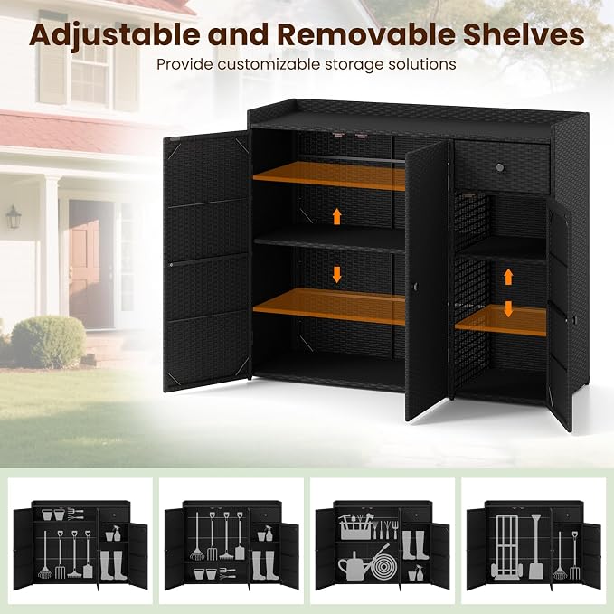 Tangkula Rattan Outdoor Storage Cabinet, Patiojoy Outdoor Cabinet - Image 4