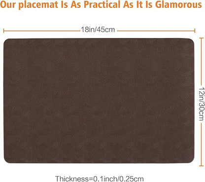 Vinyl Placemats Set of 4 Heat Resistant Easy Clean Non-Slip Place Mats for Dining Table. Faux Leather Waterproof Stain Resistant Wipeable Washable PU Table Mats(4, Brown)