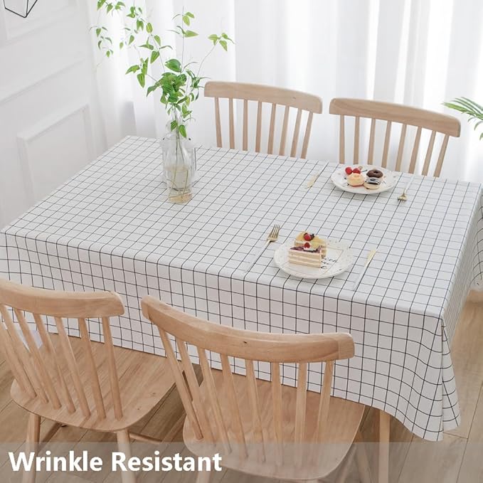 TruDelve Heavy Duty Vinyl Table Cloth Plastic Tablecloths for Kitchen Dining Tables Wipeable PVC Waterproof Tablecloth for Rectangle Table (54'' x 84', White Plaid)