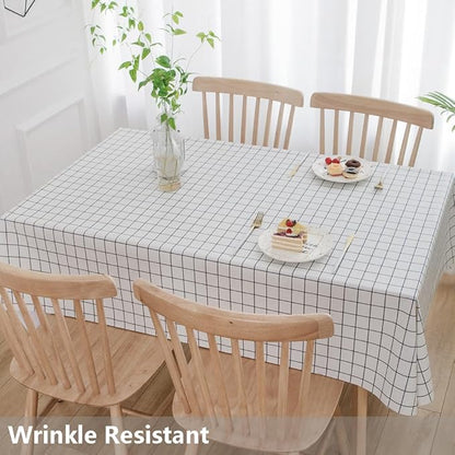 TruDelve Heavy Duty Vinyl Table Cloth Plastic Tablecloths for Kitchen Dining Tables Wipeable PVC Waterproof Tablecloth for Rectangle Table (54'' x 84', White Plaid)