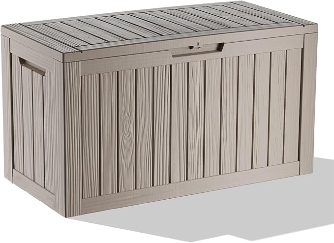 80 Gallon Resin Deck Box, Outdoor Waterproof Storage Containers, Lockable Patio Storage Box For Furniture, Gardening Storage With Lids (Brown)