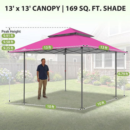 EAGLE PEAK 13x13 Pop Up Canopy Tent, Auto Extended Eaves, Light Pink | Easy - Image 3
