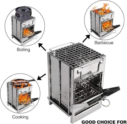 REDCAMP Wood Burning Folding Camp Stove Stainless Steel Grid, Portable Collapsible Backpacking Stove Survival Rocket Stove for Outdoor Tent Camping Hiking Picnic BBQ, Samll