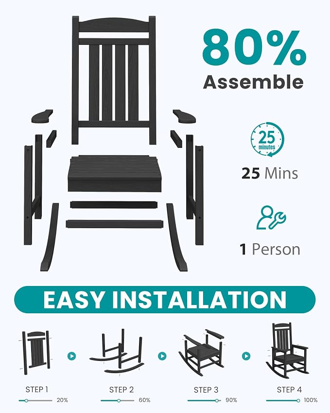 SERWALL Outdoor Rocking Chair Set of 2, Patio Rocking Chair, Porch Rocker - Image 8