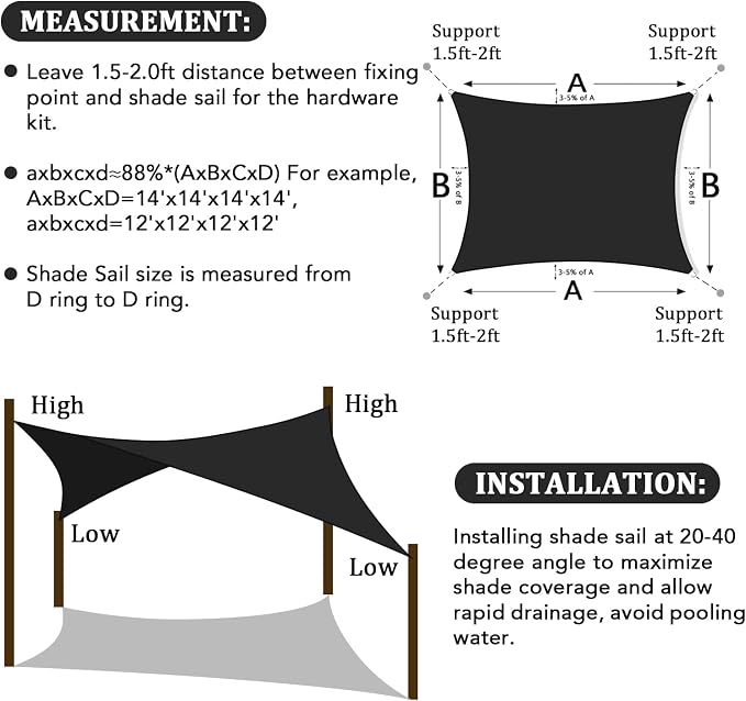 Shade&Beyond 14'x14' Sun Shade Sail Canopy Rectangle, UV Block Breathable Black - Image 5