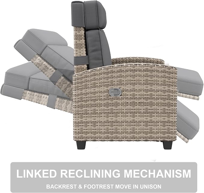 Recliner Chair Wicker, Adjustable Patio Lounge Chair, - Image 4