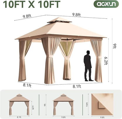 Aoxun 10x10FT Metal Frame Outdoor Gazebo w/Light, Khaki | UPF50+ Protection - Image 4