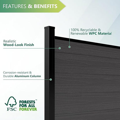 Mondaria Fence Privacy Screen with 8ft In-ground Posts, 6ft(H) x 6ft(W) Wood Plastic Composite Fence Panels Weather-Resistant Outdoor Fence for Backyard/Garden (Silver Gray, 2 Posts)