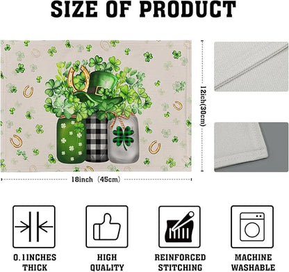 Giwawa 12"x18" Patrick Vases Placemats Set of 4 Lucky Shamrocks Horseshoes Mason Jars Place Mat Spring Clovers Leaf Elf Hat Washable Linen Table Mats for Party Kitchen Dining Holiday Decor