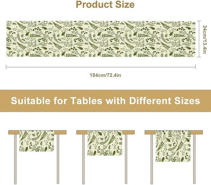 Green Leaves Table Runner,Spring Summer Herbs Botanical Natural Plants Print Table Runner for Kitchen Dining Table Farmhouse Home Party Decor 13x70in